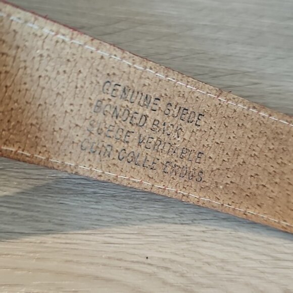 Genuine Red Suede Leather Double Tongue Belt - Picture 3 of 11